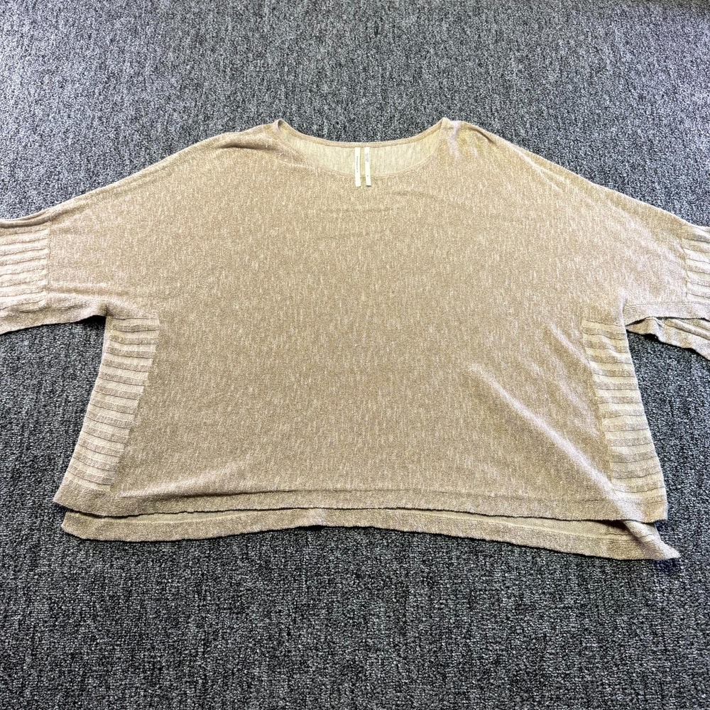 Anthropologie Shimmer Poncho Sweater Womens S Brown Linen Scoop Neck Side Slit